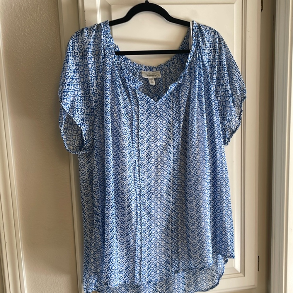 Sheer top with attached camisole.